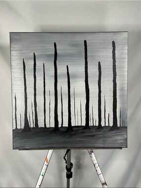 Minimalist Black & Gray Forest Canvas Art 20”X 20”